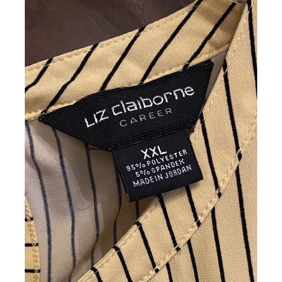 Liz Claiborne Blouse Yellow with Black Stripes XXL Short Sleeves Pleated - Picture 4 of 5